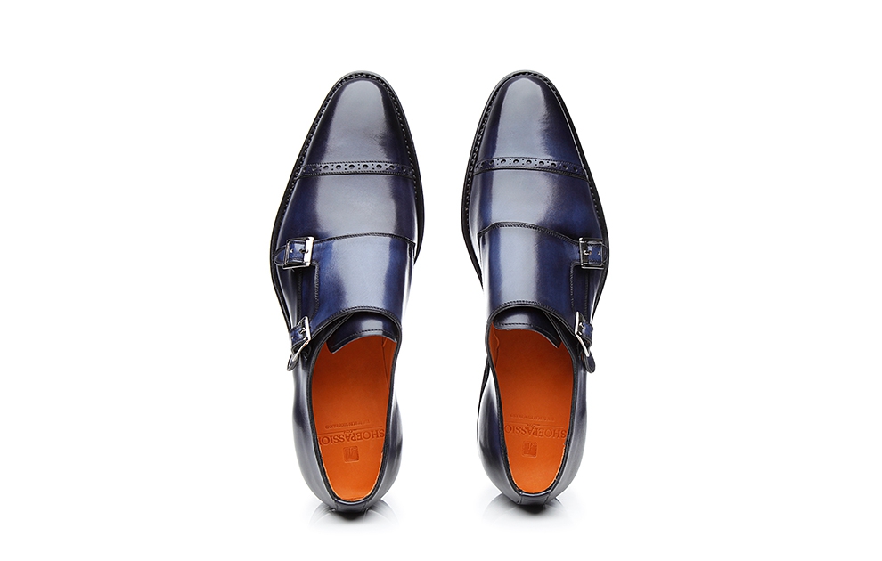 Rahmengenähter DoppelMonkstrap in Blau