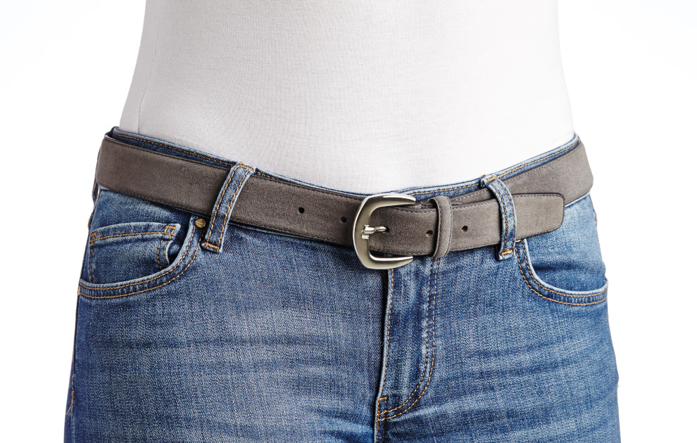 women’s grey suede belt
